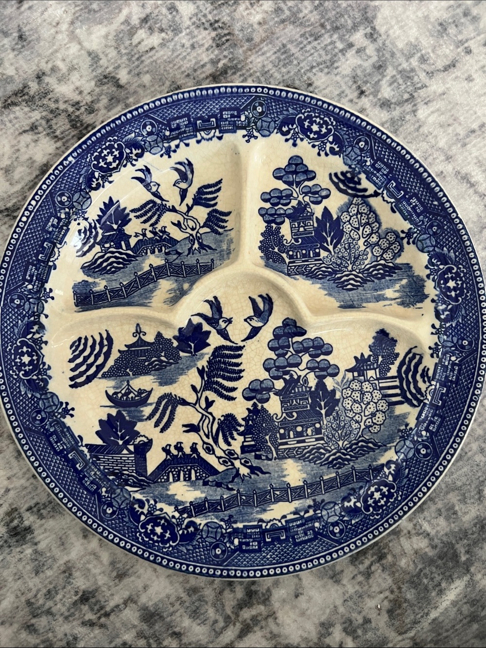 Vintage Japan Blue Willow Grill Plates 3 Part Divided